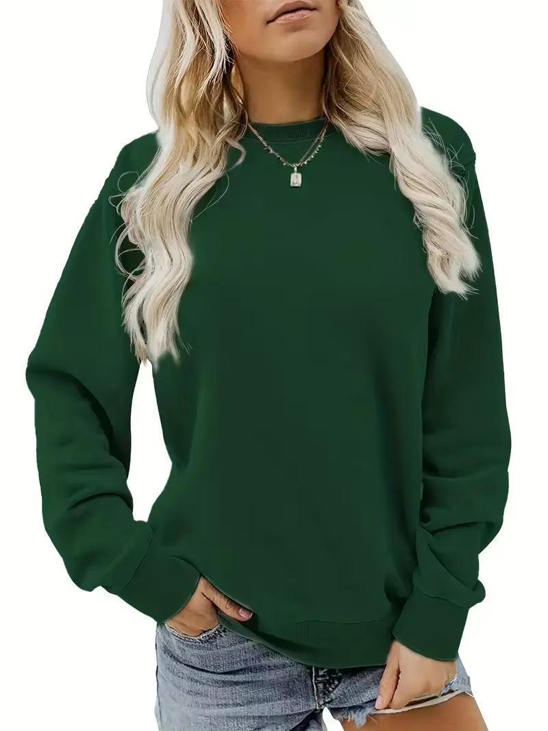 Women's Casual Round Neck Sweatshirt - Solid Color Long Sleeve Activewear for Everyday Comfort