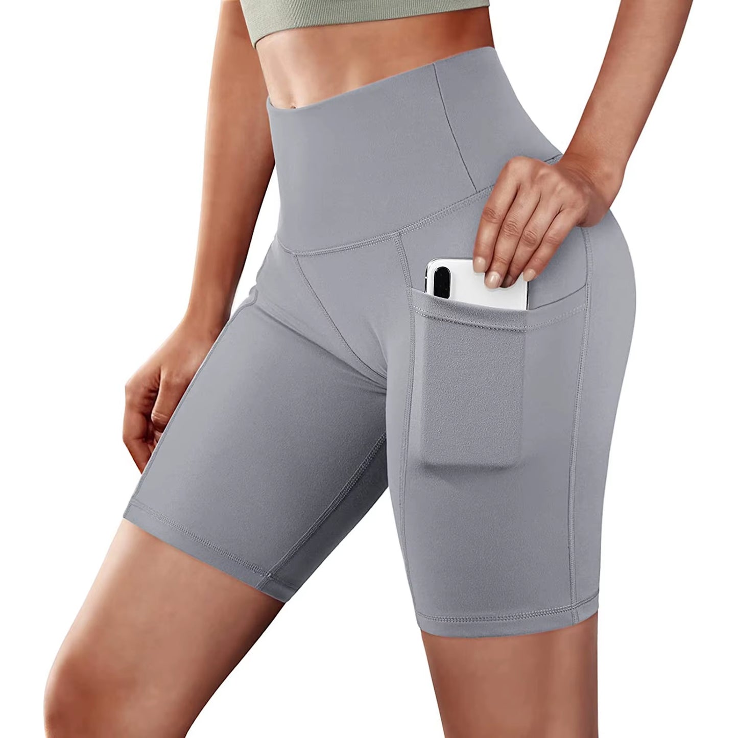 Women Gym Shorts High Waist Lifting Push up Tight Sports Shorts Leggings Phone Pocket Jogging Training Running Fitness Shorts