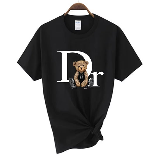 Luxury Cute Bear Print Women T-Shirt Summer Graphic Fashion