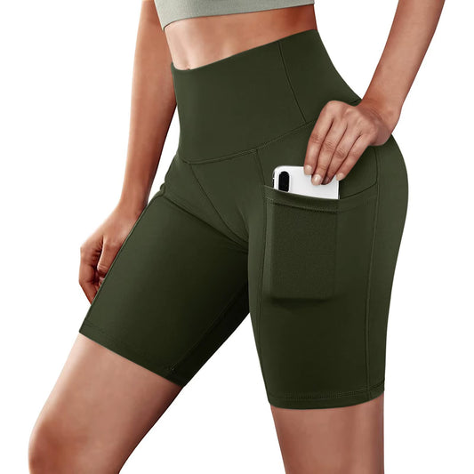 Women Gym Shorts High Waist Lifting Push up Tight Sports Shorts Leggings Phone Pocket Jogging Training Running Fitness Shorts