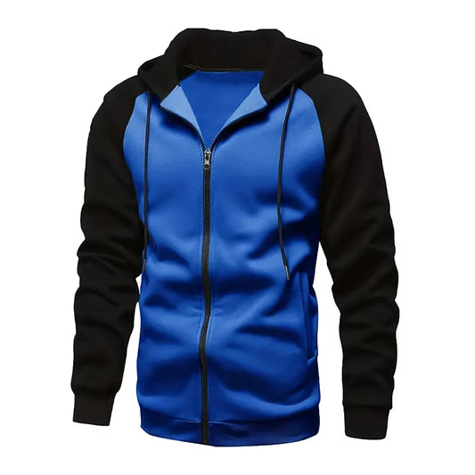 Men's Zip-Up Color Block Hoodie with Casual Stylish & Durable Fall/Winter