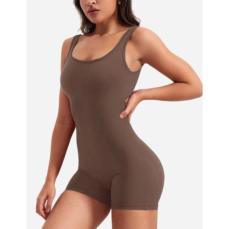 Women's Sleeveless Jumpsuit Romper - Tummy Control & V-Back Scrunch Butt Design | Bodycon Yoga Workout Shorts for Fitness, Casual, and Summer Wear