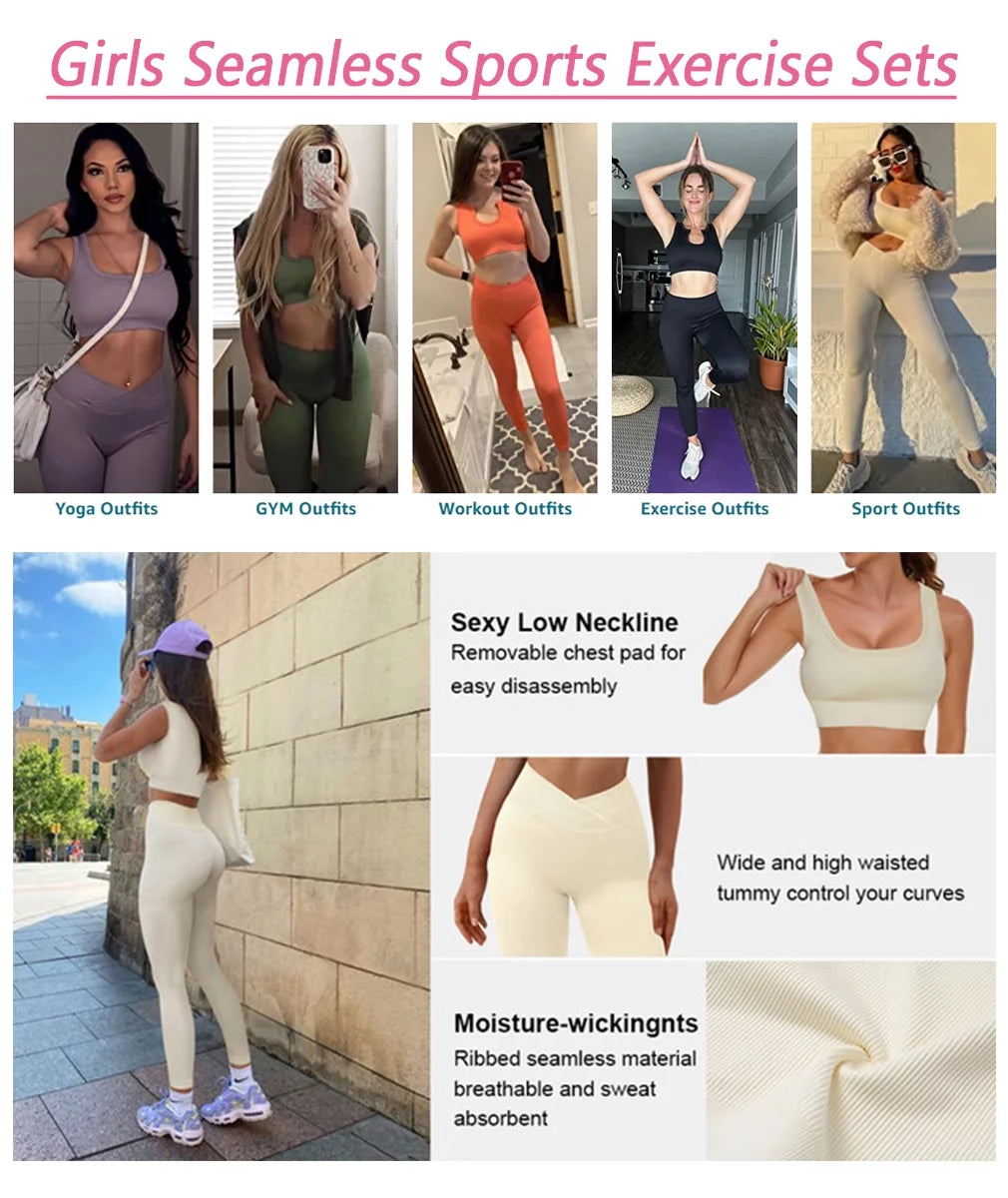 Women's 2-Piece Seamless Workout Set - High-Waisted Yoga Leggings & Crop Tank Top