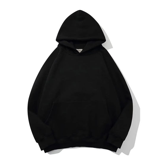 New Streetwear Hoodie Solid Color Basic Loose Black Hoodie Long Sleeve Pocket Sweatshirt