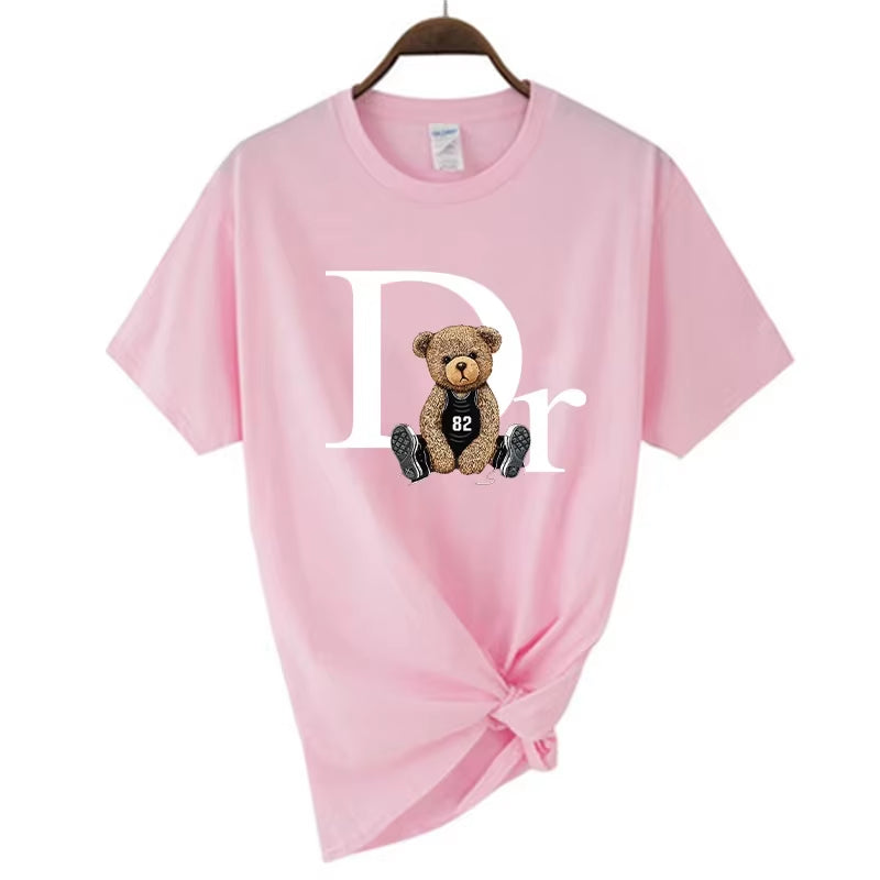 Luxury Cute Bear Print Women T-Shirt Summer Graphic Fashion