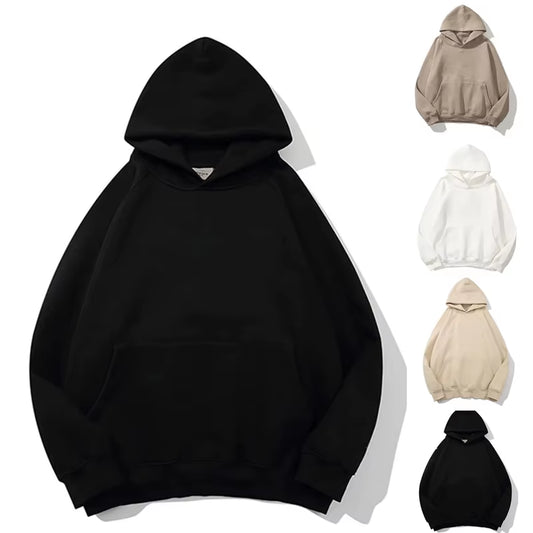 New Streetwear Hoodie Solid Color Basic Loose Black Hoodie Long Sleeve Pocket Sweatshirt