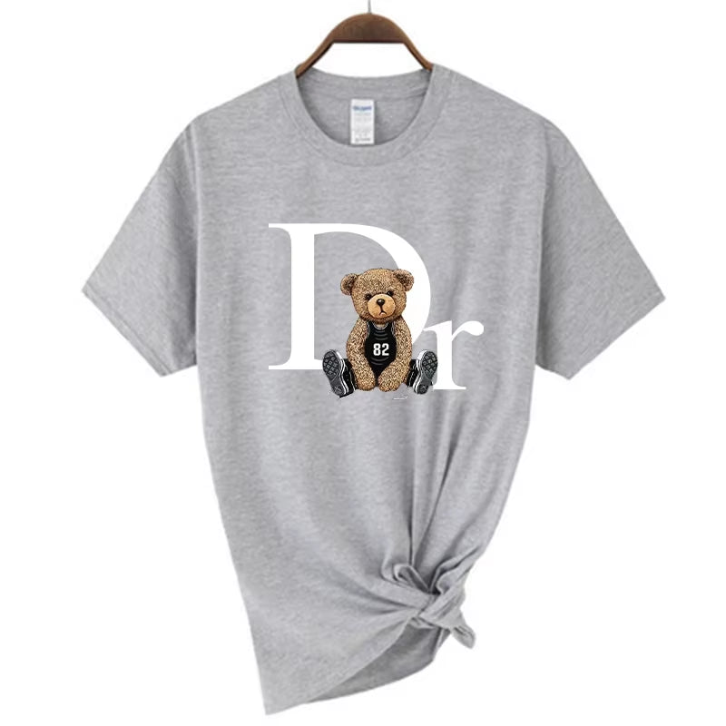 Luxury Cute Bear Print Women T-Shirt Summer Graphic Fashion