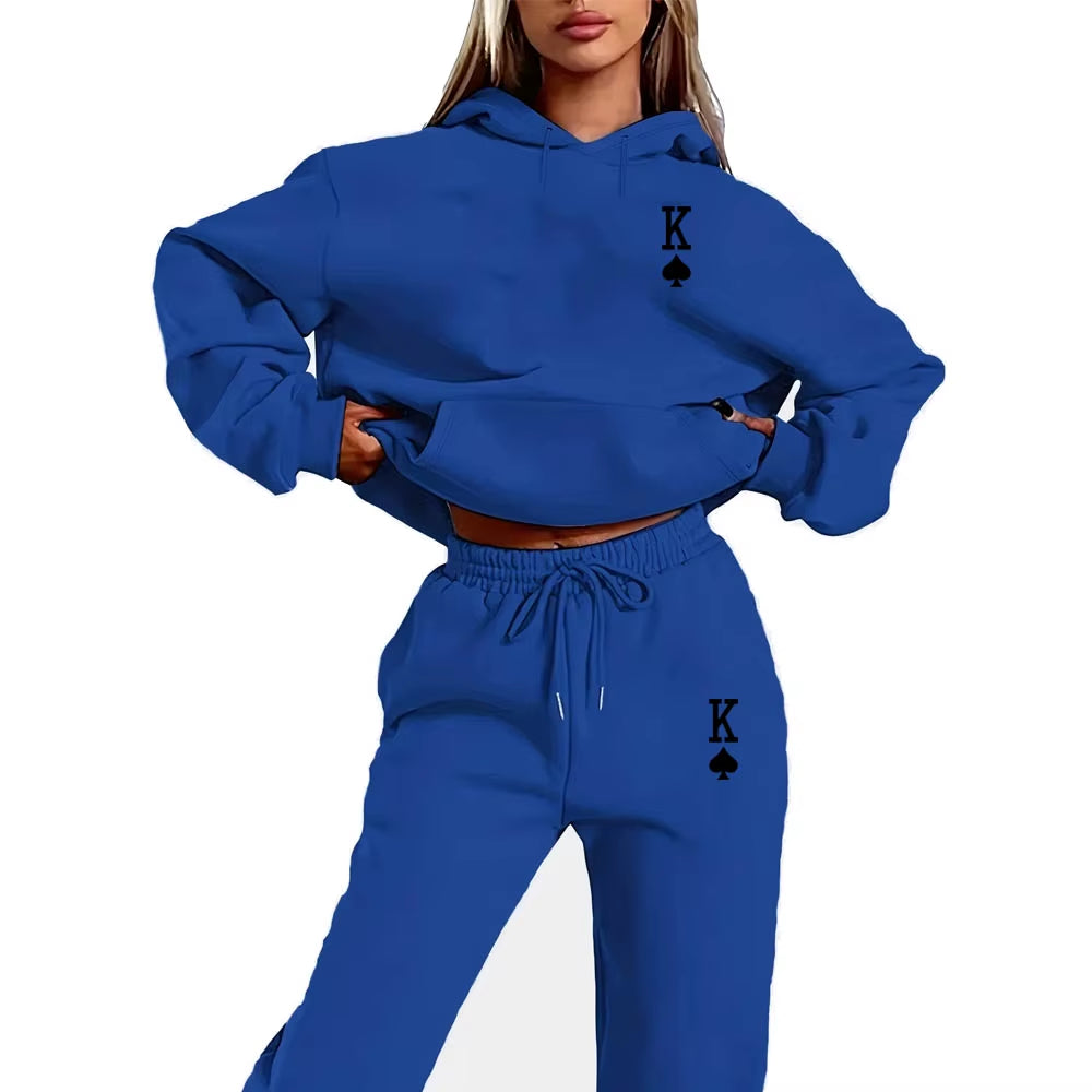 Women's 2-Piece K-Print Sports Suit - Hoodie & Sweatpants Jogging Set for Stylish Sportswear