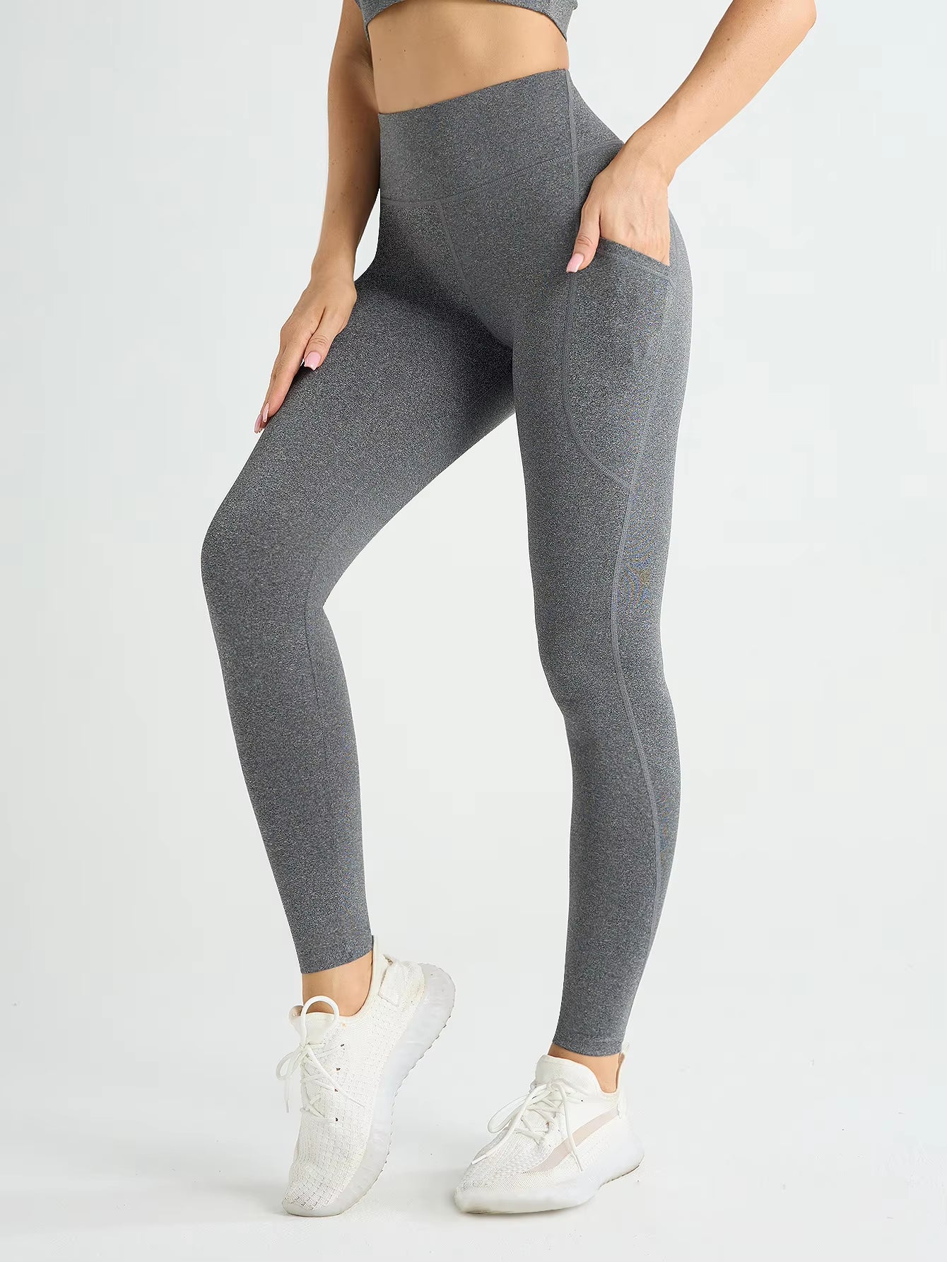 New High Waist Women's Leggings Stretch Yoga Pants Tights with Pockets Push up Fitness Running Sportswear Solid Color Pants