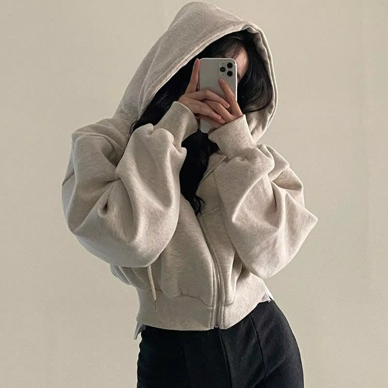 Autumn Winter Hooded Hoodies Women Casual Streetwear Zip up Sweatshirts Long Sleeve Jackets Harajuku Y2K Crop Tops Hood Shirt