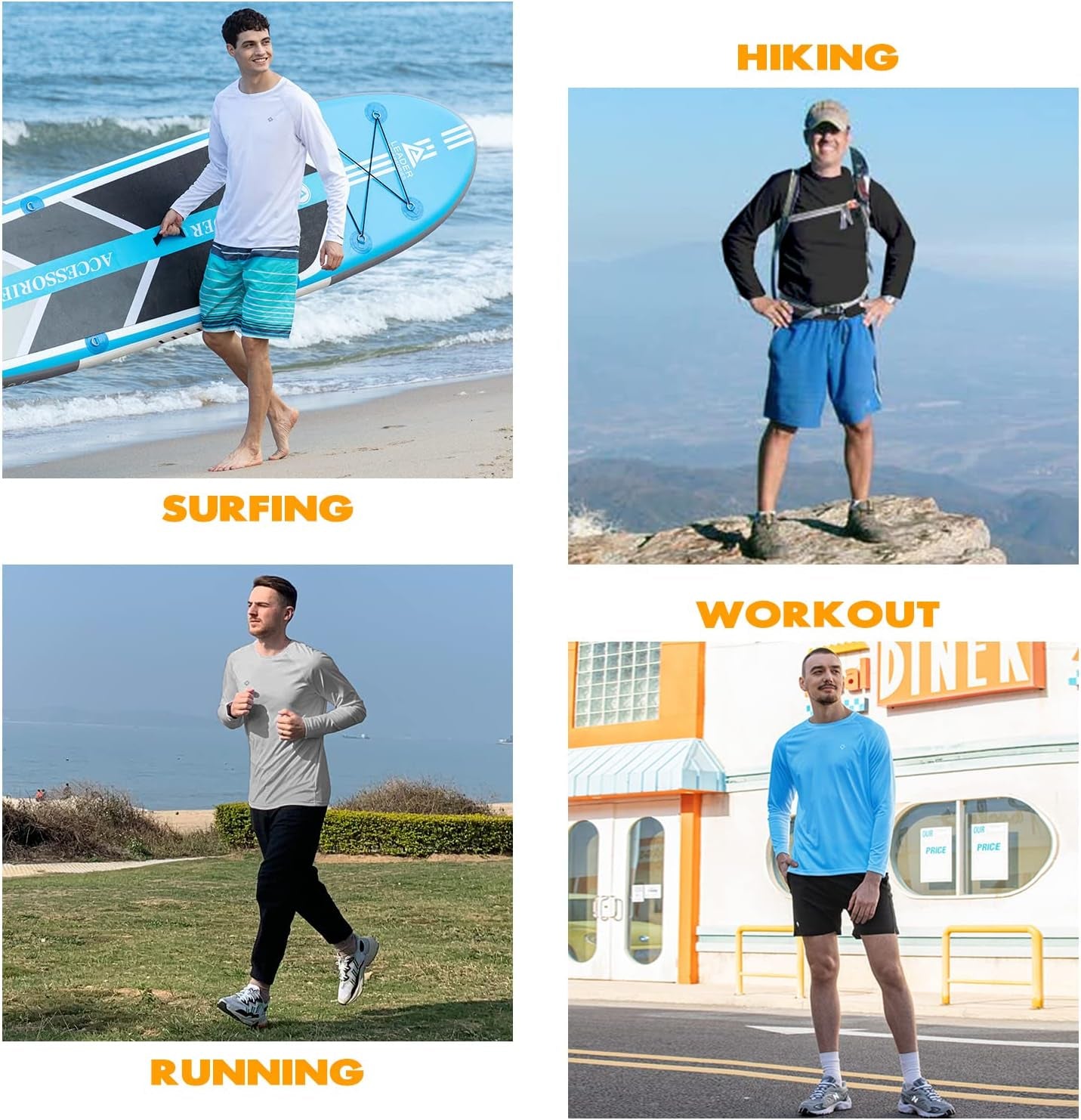 Men's UPF 50+ Sun Protection Long Sleeve Rash Guard Shirts - Lightweight, Quick-Dry Swim Shirts for UV Defense