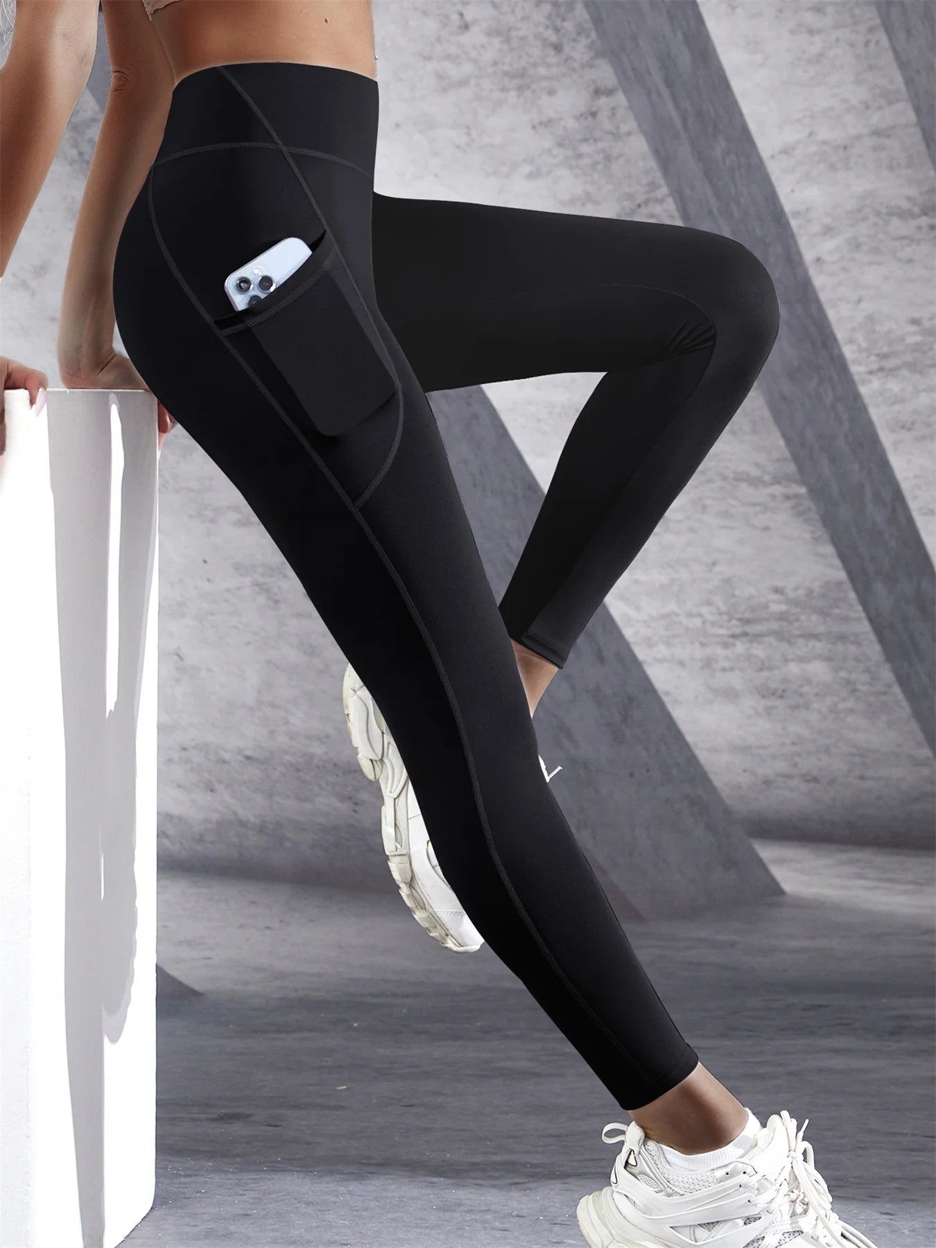 New High Waist Women's Leggings Stretch Yoga Pants Tights with Pockets Push up Fitness Running Sportswear Solid Color Pants