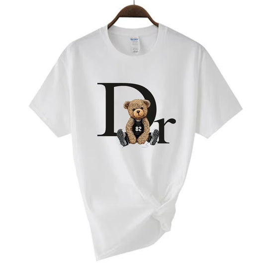 Luxury Cute Bear Print Women T-Shirt Summer Graphic Fashion