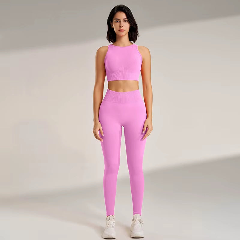 Yoga Clothing Set Women'S High Waisted Leggings and Top Two Piece Seamless Fitness Exercise Clothing Fitness Workout Underwear