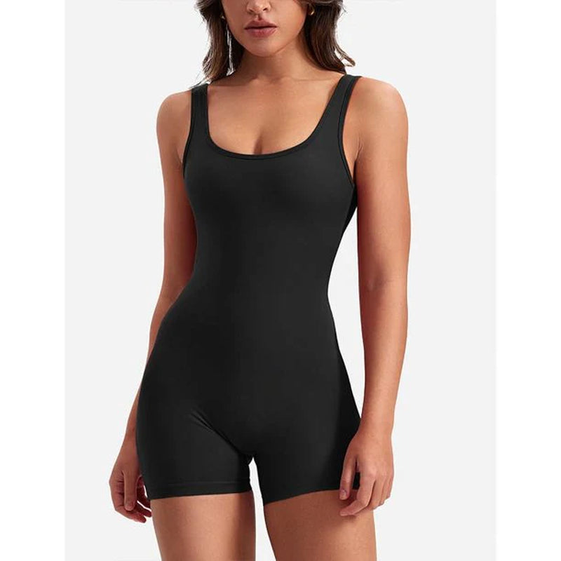 Women's Sleeveless Jumpsuit Romper - Tummy Control & V-Back Scrunch Butt Design | Bodycon Yoga Workout Shorts for Fitness, Casual, and Summer Wear