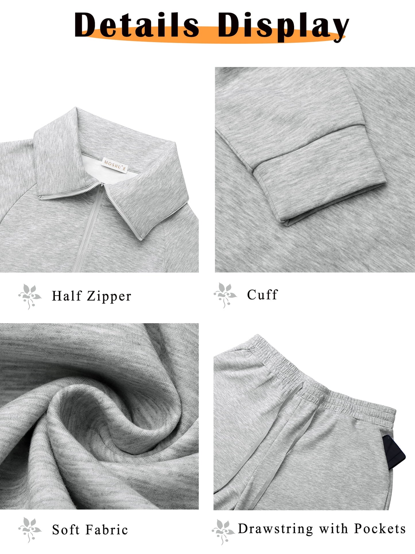 Women's 2-Piece Outfit Set - Oversized Half-Zip Sweatshirt & Drawstring Sweatpants with Pockets