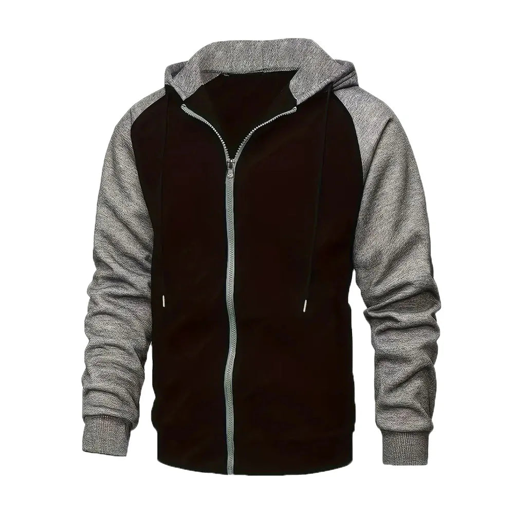 Men's Zip-Up Color Block Hoodie with Casual Stylish & Durable Fall/Winter