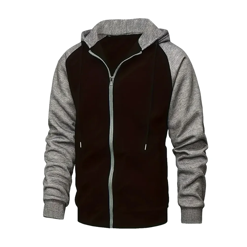 Men's Zip-Up Color Block Hoodie with Casual Stylish & Durable Fall/Winter