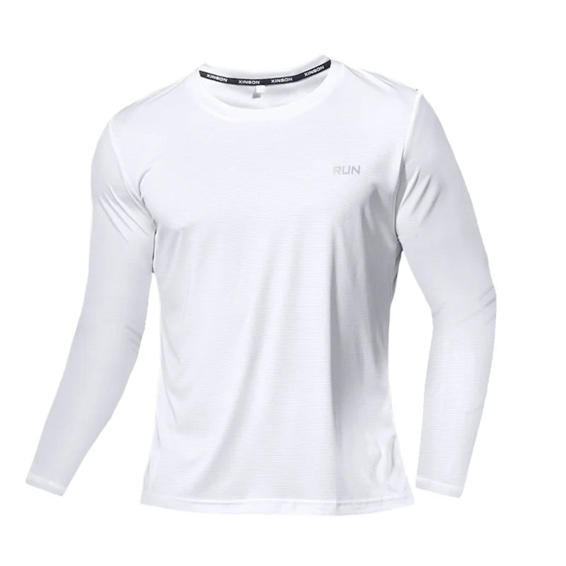 Summer Ice Silk Long Sleeve T-Shirt Men New Quick Dry Breathable Air Conditioning Outdoor Sun Protection Running