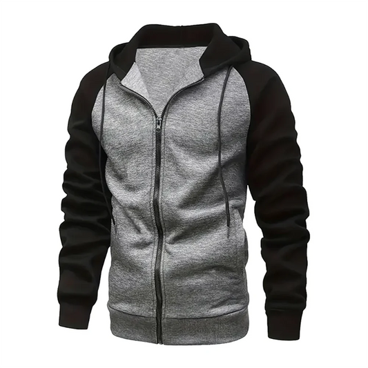 Men's Zip-Up Color Block Hoodie with Casual Stylish & Durable Fall/Winter