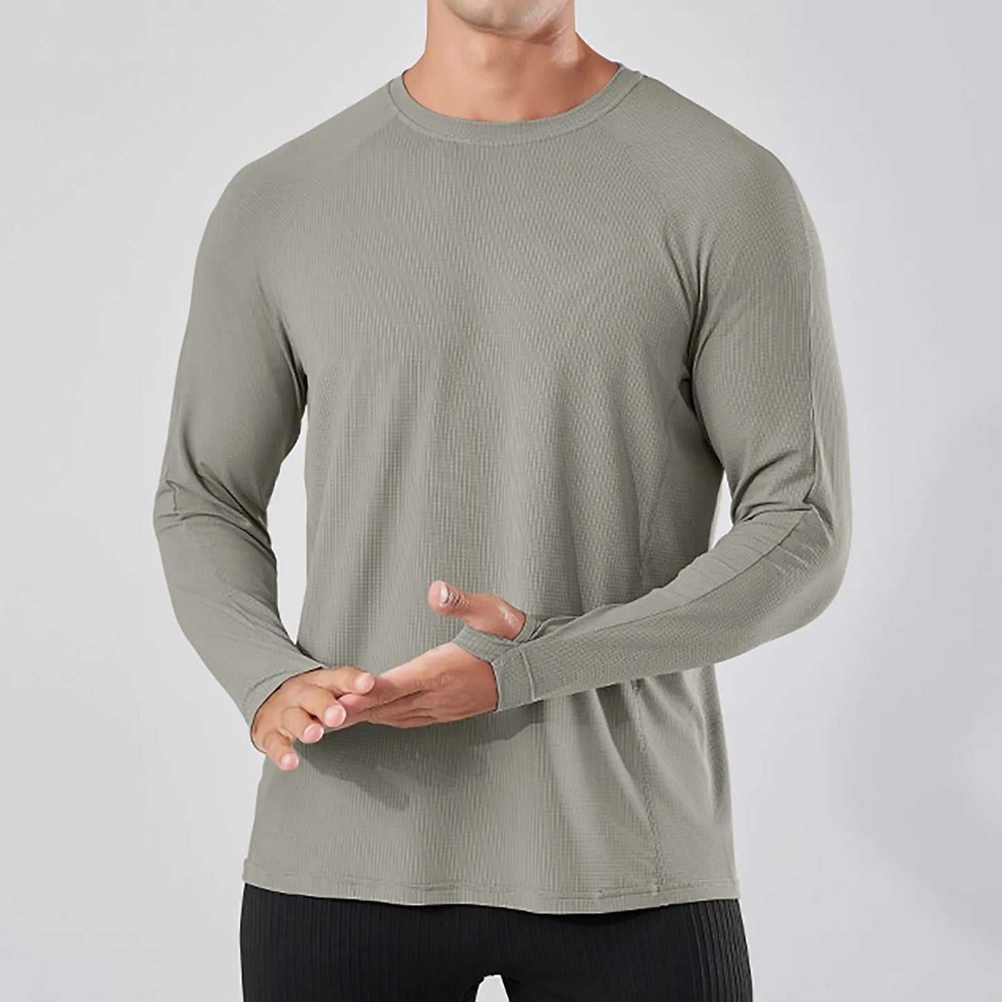 Men's Silk Long Sleeve T-Shirt - Breathable Round Neck Fitness & Outdoor Sports Shirt, Pure Color Casual Wear for Gym, Hiking, and Leisure Activities