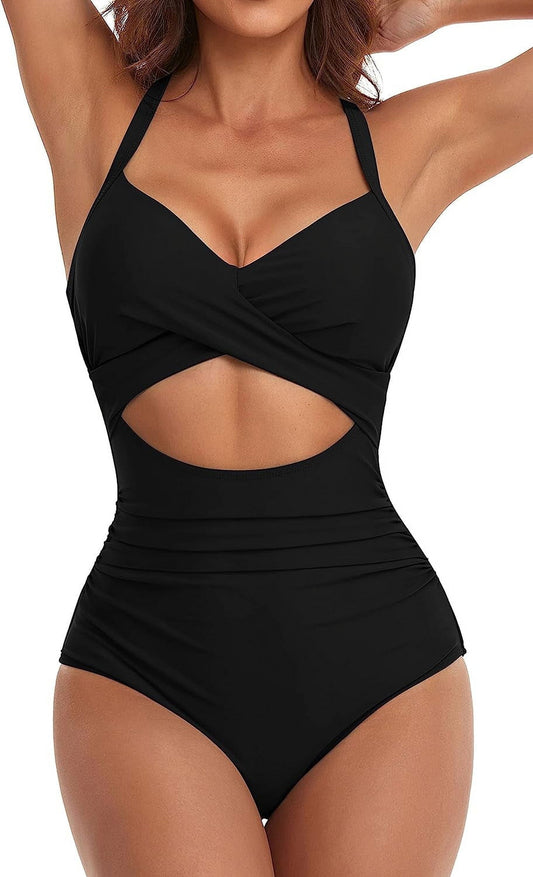 Elegance Cutout One-Piece – Tummy Control Wrap Swimsuit