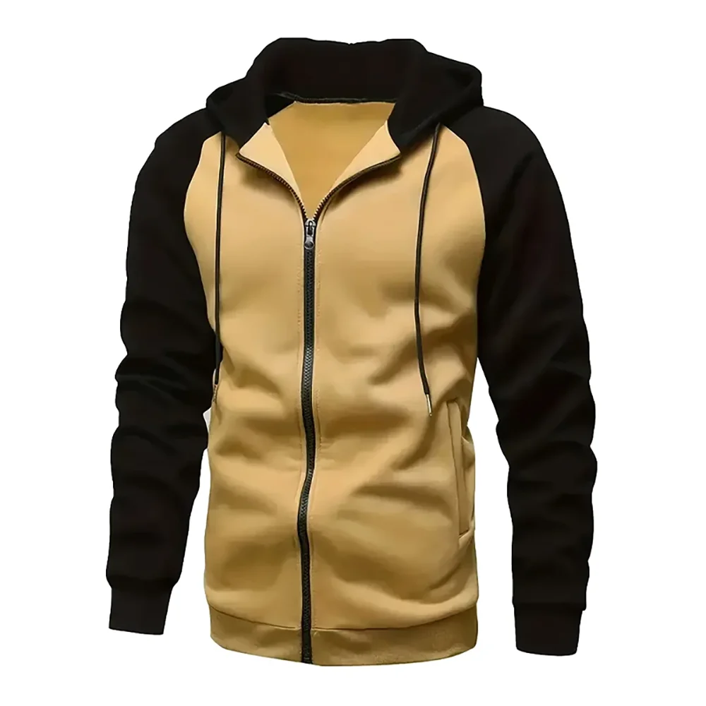 Men's Zip-Up Color Block Hoodie with Casual Stylish & Durable Fall/Winter