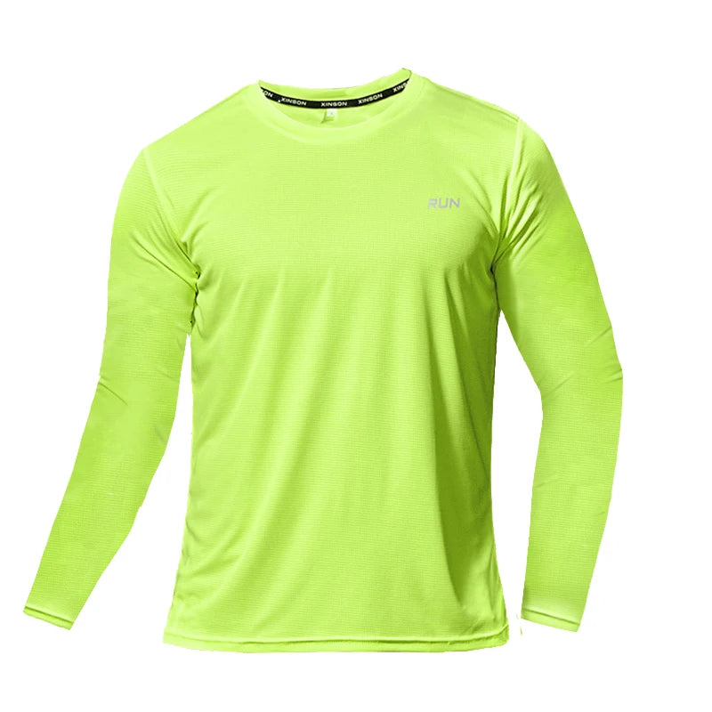 Summer Ice Silk Long Sleeve T-Shirt Men New Quick Dry Breathable Air Conditioning Outdoor Sun Protection Running
