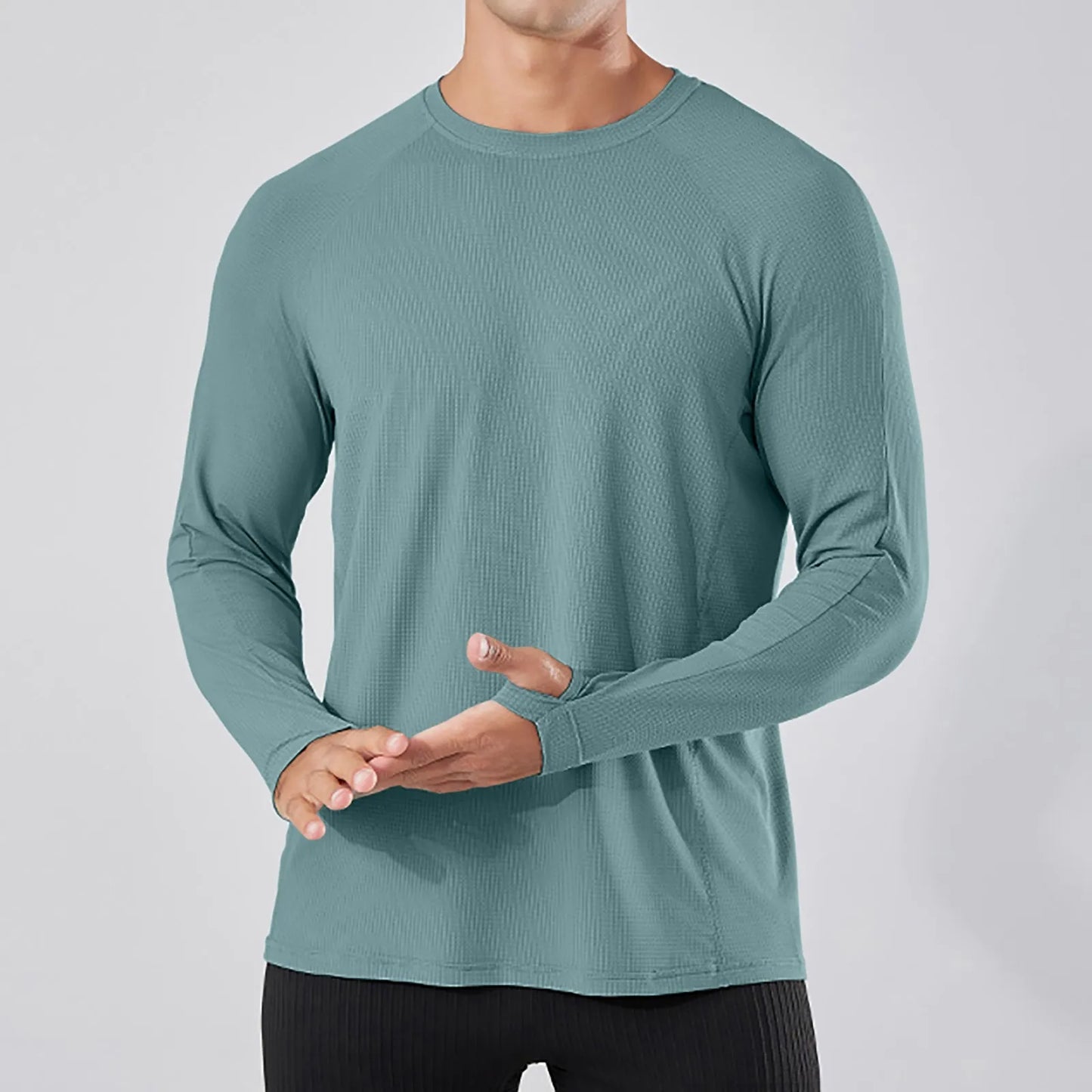 Men's Silk Long Sleeve T-Shirt - Breathable Round Neck Fitness & Outdoor Sports Shirt, Pure Color Casual Wear for Gym, Hiking, and Leisure Activities