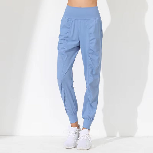 Women's Loose-Fit Yoga Pants - Slim Quick-Dry Capris with Pleated Hem, Pockets & Bound Design for Running, Fitness & Jogging