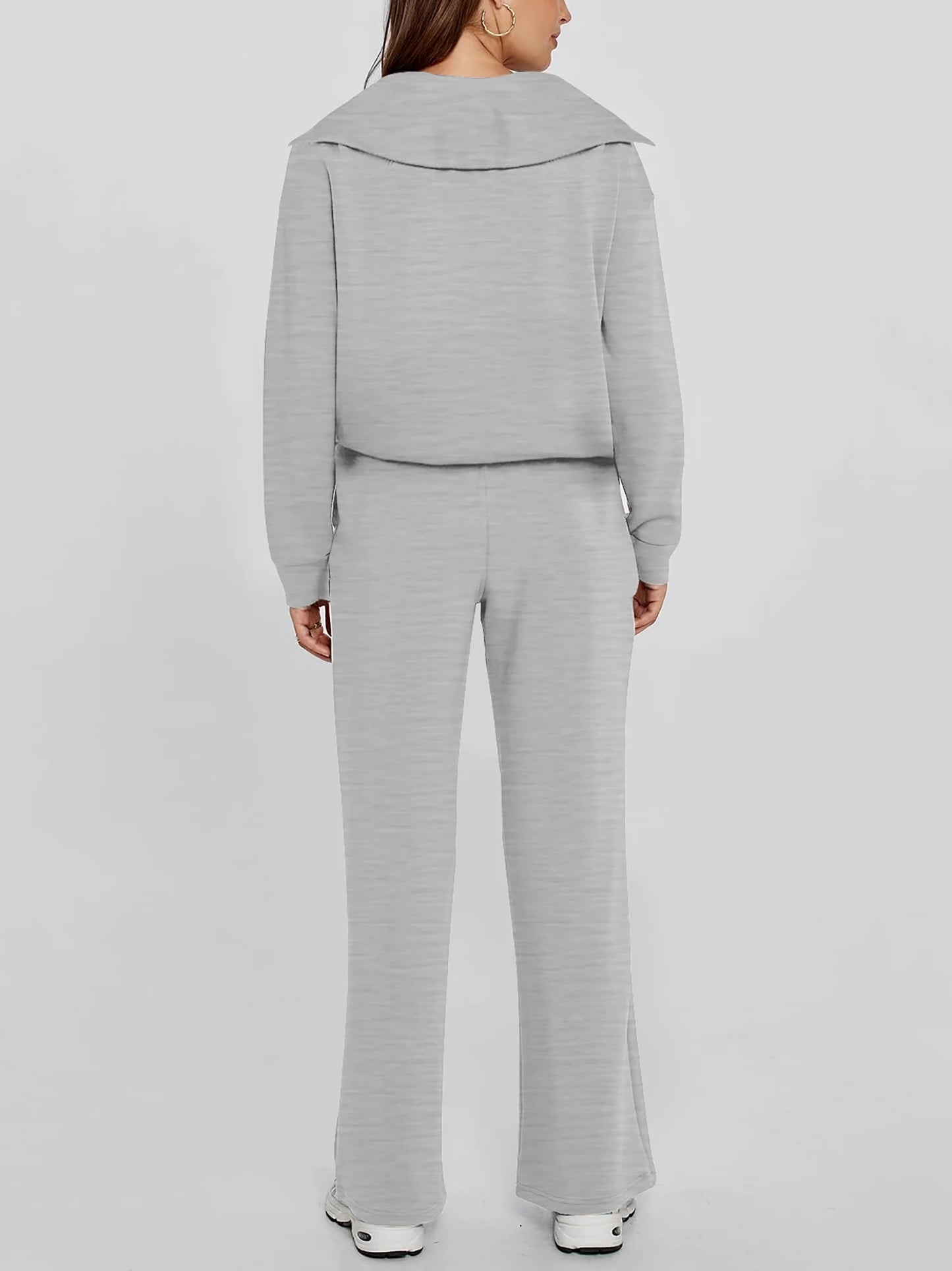 Women's 2-Piece Outfit Set - Oversized Half-Zip Sweatshirt & Drawstring Sweatpants with Pockets