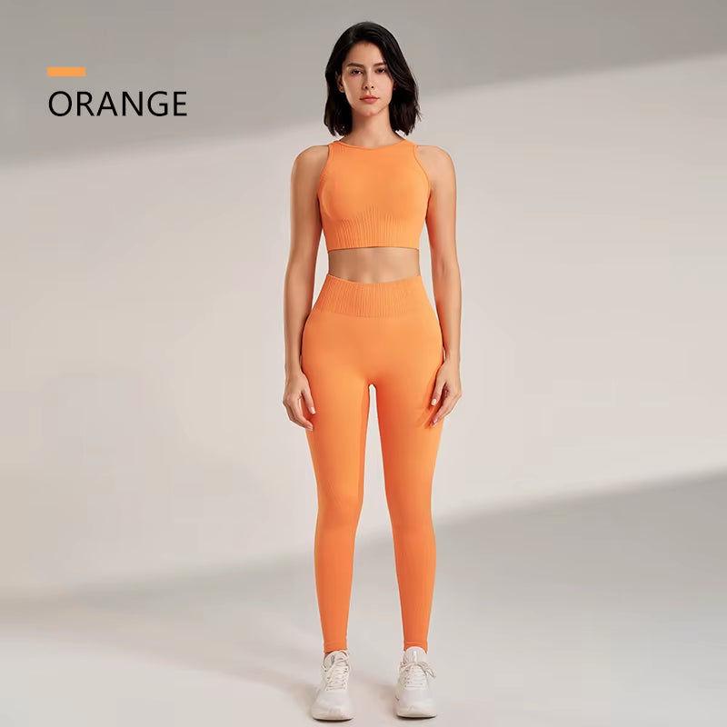 Yoga Clothing Set Women'S High Waisted Leggings and Top Two Piece Seamless Fitness Exercise Clothing Fitness Workout Underwear