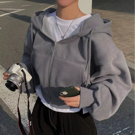 Autumn Winter Hooded Hoodies Women Casual Streetwear Zip up Sweatshirts Long Sleeve Jackets Harajuku Y2K Crop Tops Hood Shirt