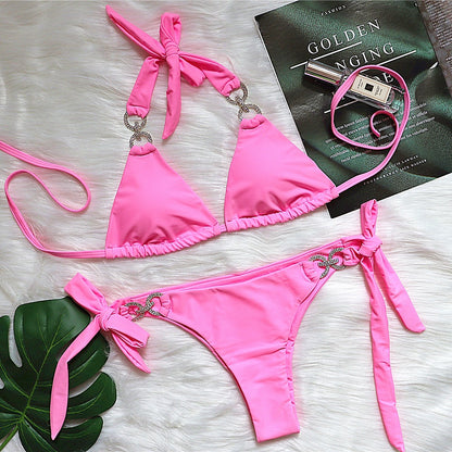 High-End Bright Crystal Lace-Up Bikini - Sharpline Insights