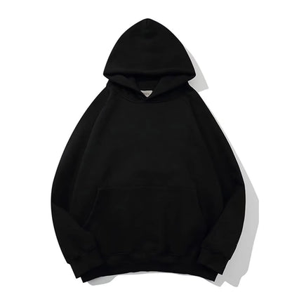 New Streetwear Hoodie Solid Color Basic Loose Black Hoodie Long Sleeve Pocket Sweatshirt