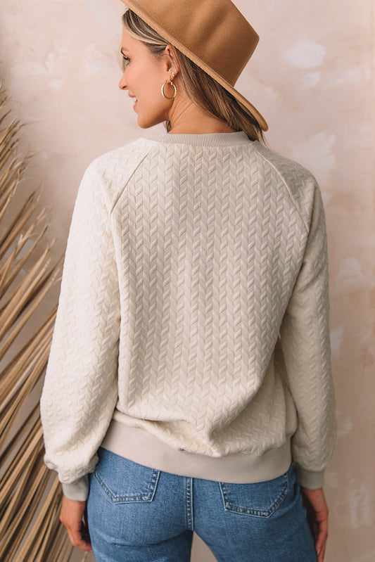 Textured Raglan Sleeve Pullover Sweatshirt