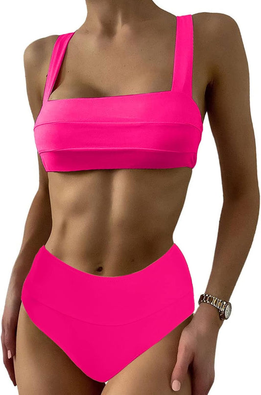 Womens Crop Top High Waisted Swimsuit Sport High Cut Bikini Set Two Piece Bandeau Bathing Suits