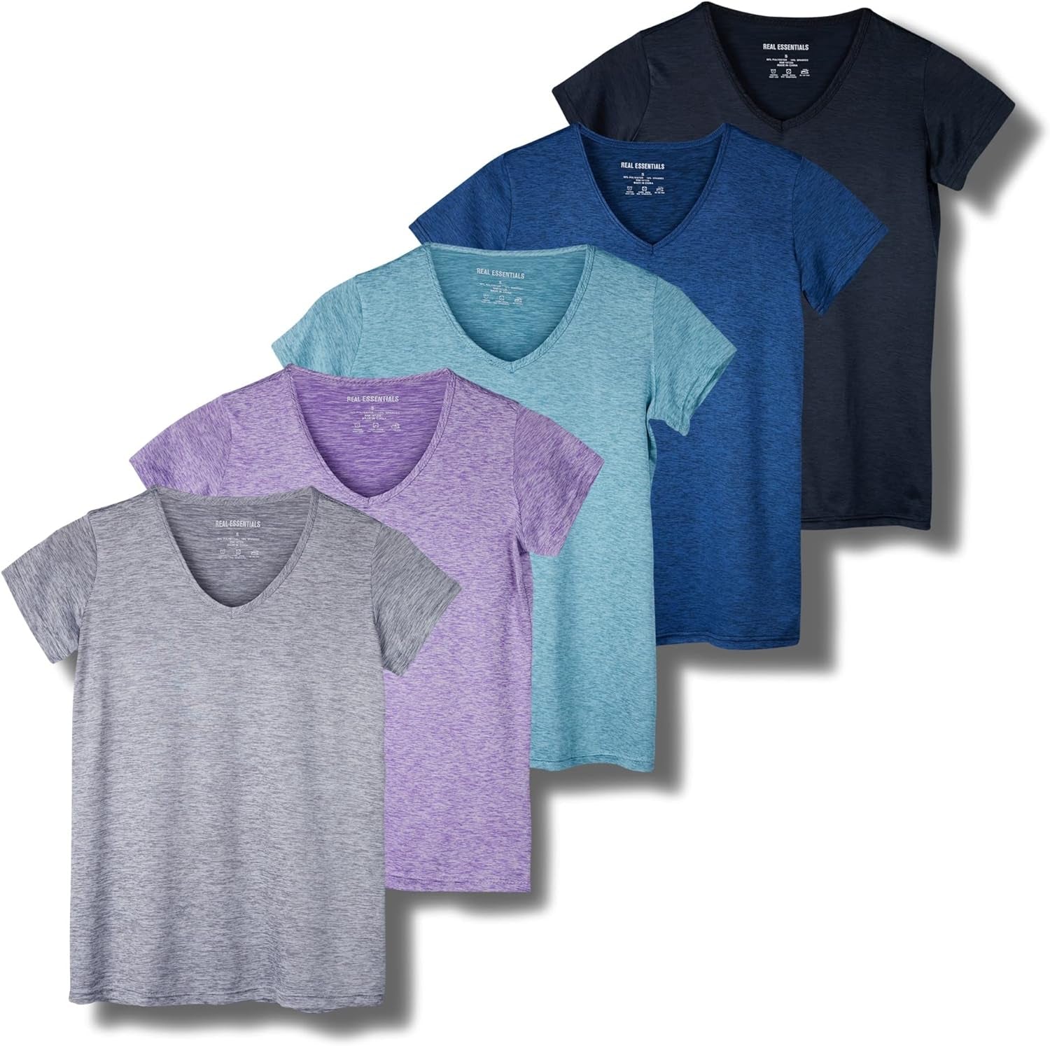 5 Pack: Women's Short Sleeve V-Neck Activewear T-Shirt Dry-Fit Wicking Yoga Top (Available in Plus)