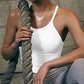 Womens Sports Bra Seamless Long Crop Tank Racer Back Spaghetti Strap Workout Yoga Padded Bra Halter Neck Casual Tops