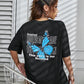 Women's Casual Cotton Short Sleeve T-Shirt - Art Word & Blue Butterfly Print | Breathable Summer Streetwear Top for Everyday Comfort