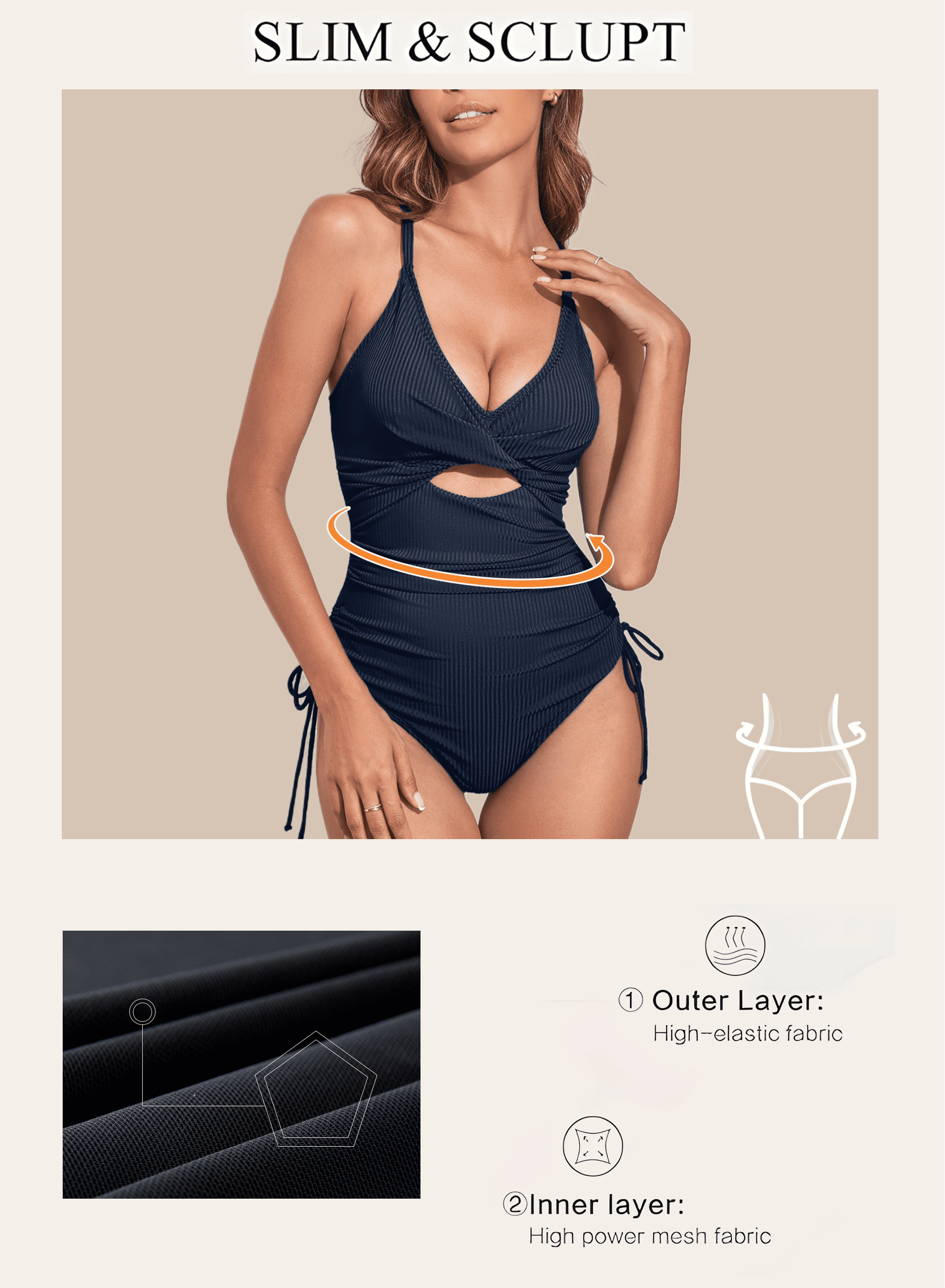 Essence Ribbed Monokini – V-Neck One-Piece