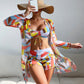 Swimsuit Women Split Three Piece Suit High Waist Long Sleeves Blouse Internet Celebrity Drawstring Suit - Sharpline Insights