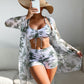 Swimsuit Women Split Three Piece Suit High Waist Long Sleeves Blouse Internet Celebrity Drawstring Suit - Sharpline Insights