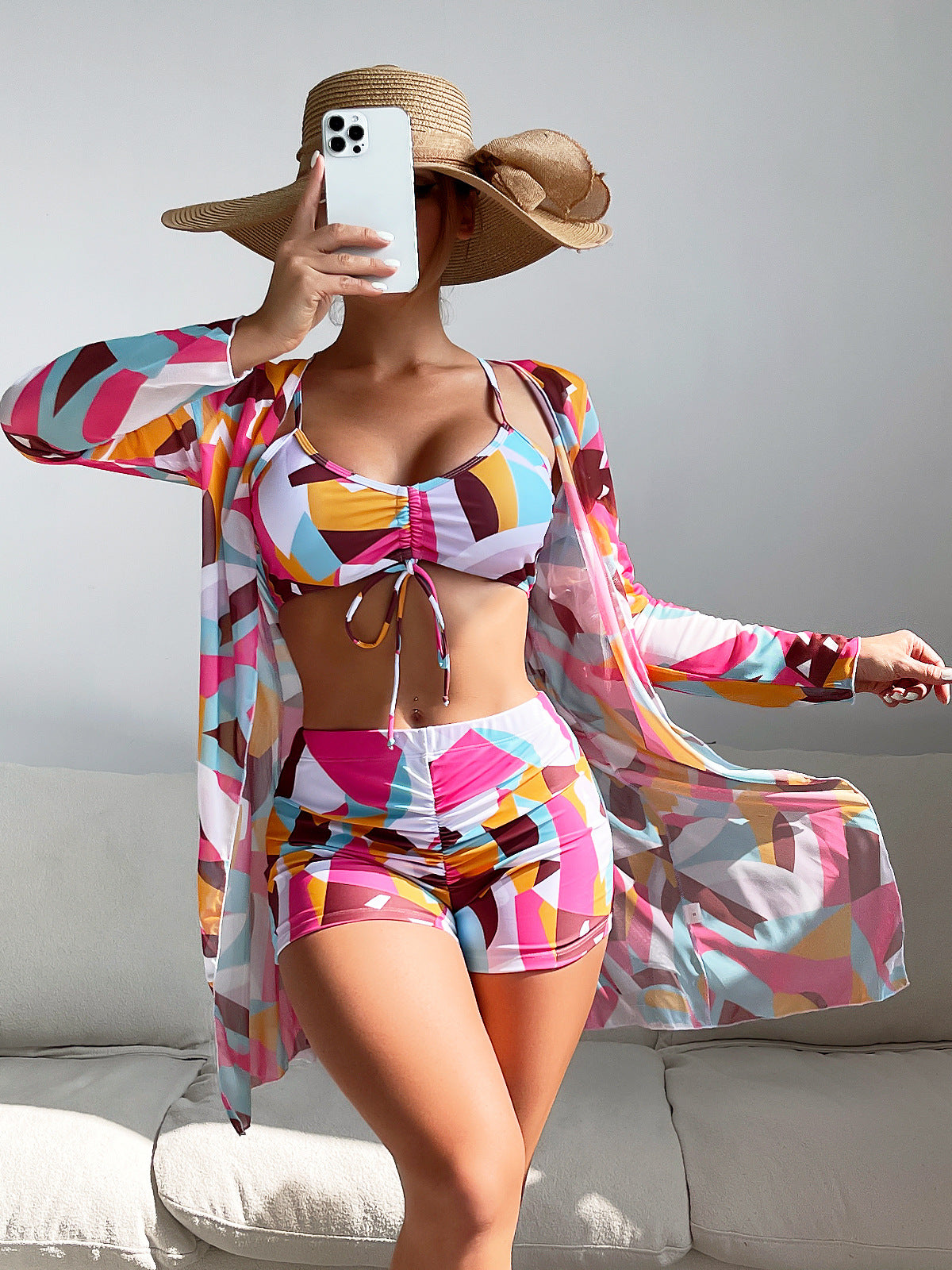 Swimsuit Women Split Three Piece Suit High Waist Long Sleeves Blouse Internet Celebrity Drawstring Suit - Sharpline Insights