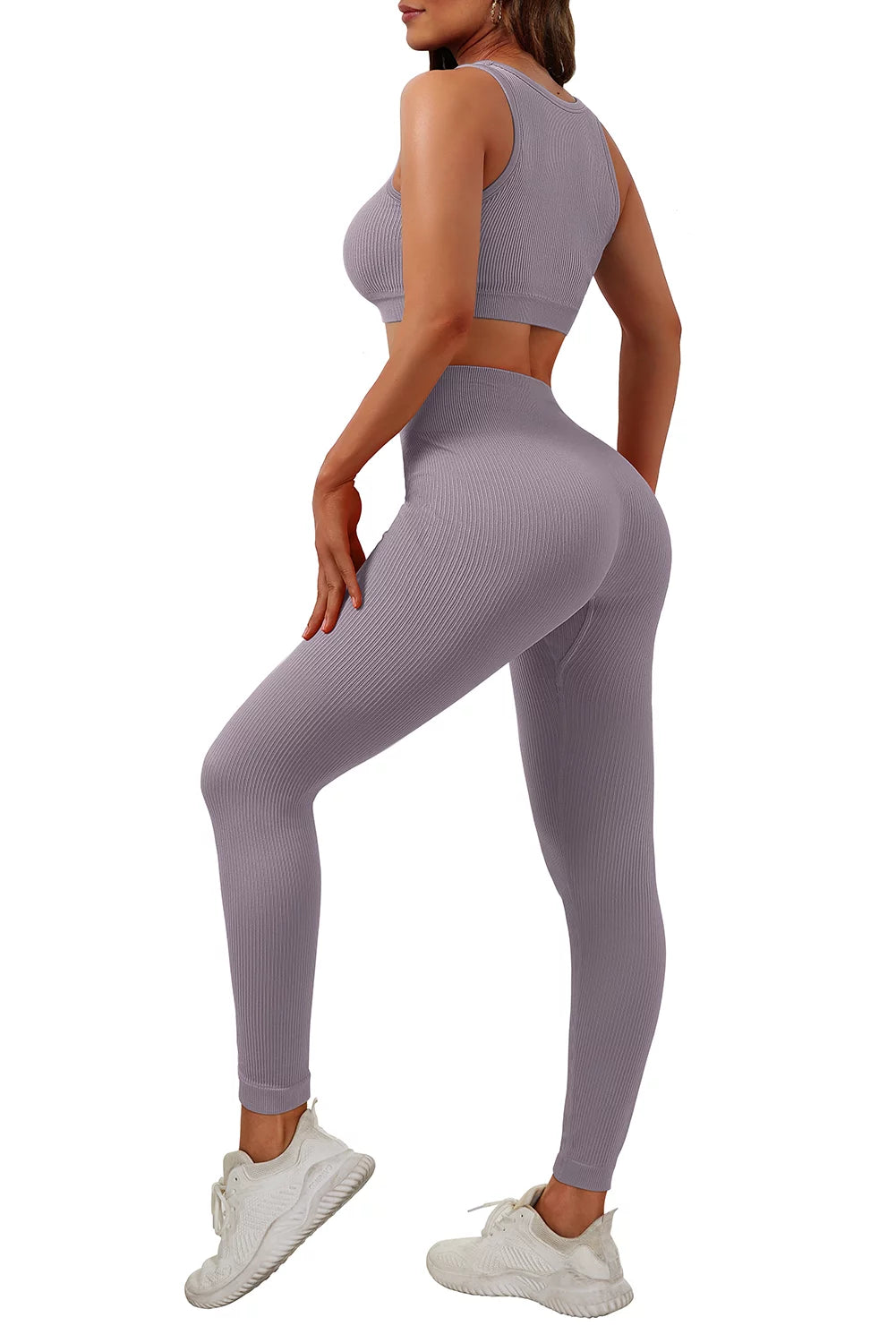 Women's Seamless 2-Piece Workout Set - Sleeveless Tank Top & Bodycon Shorts with Sports Bra