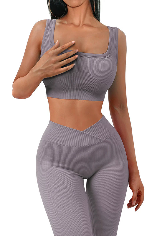 Women's Seamless 2-Piece Workout Set - Sleeveless Tank Top & Bodycon Shorts with Sports Bra