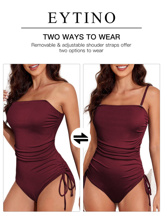 Corset Ribbed Maillot – Drawstring Waist One-Piece