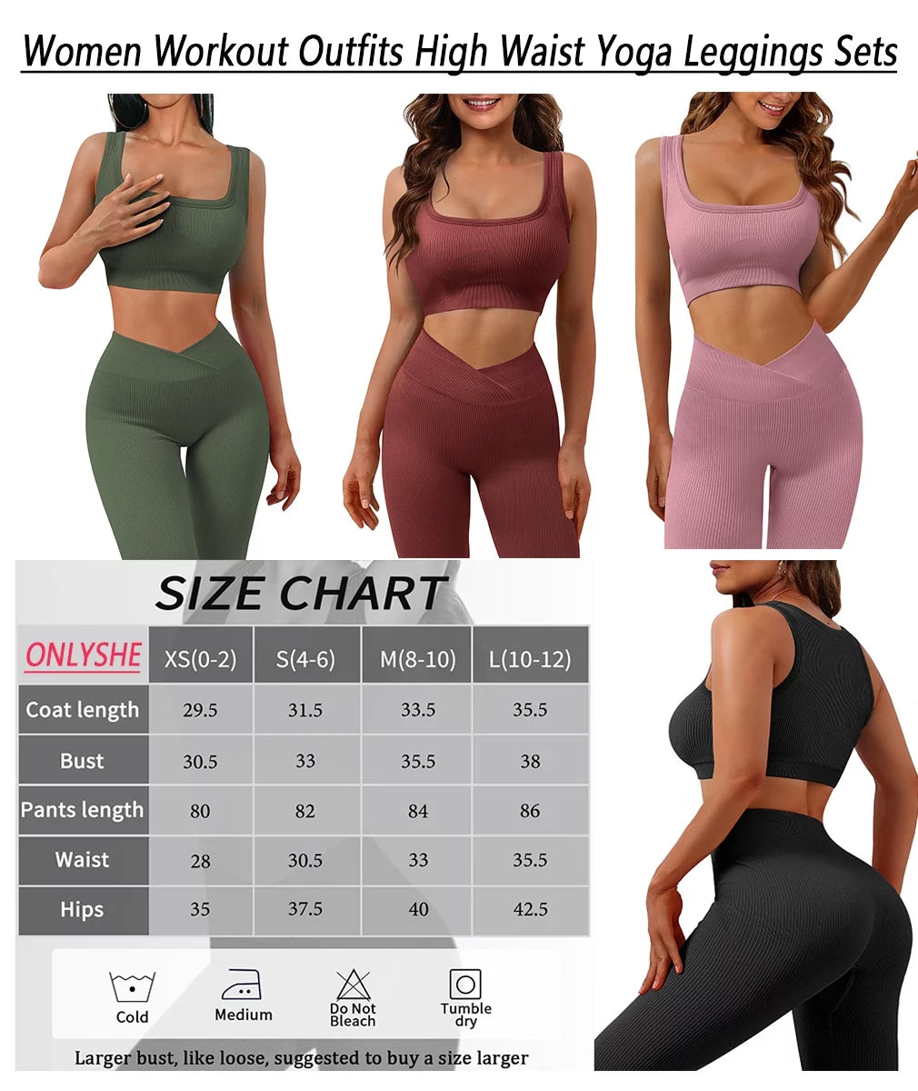 Women's 2-Piece Seamless Workout Set - High-Waisted Yoga Leggings & Crop Tank Top