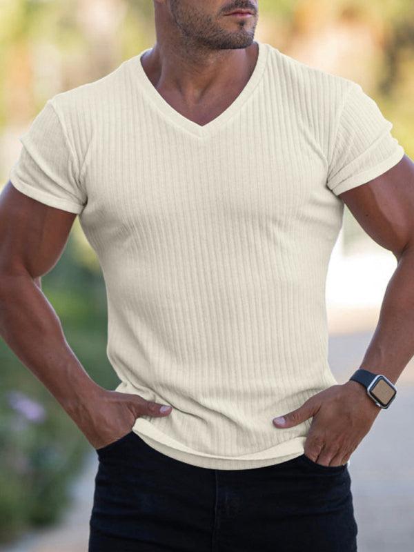 Summer slim V-neck sports fitness breathable solid color short-sleeved T-shirt - Sharpline Insights, LLC