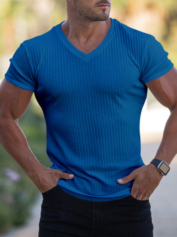 Summer slim V-neck sports fitness breathable solid color short-sleeved T-shirt - Sharpline Insights, LLC